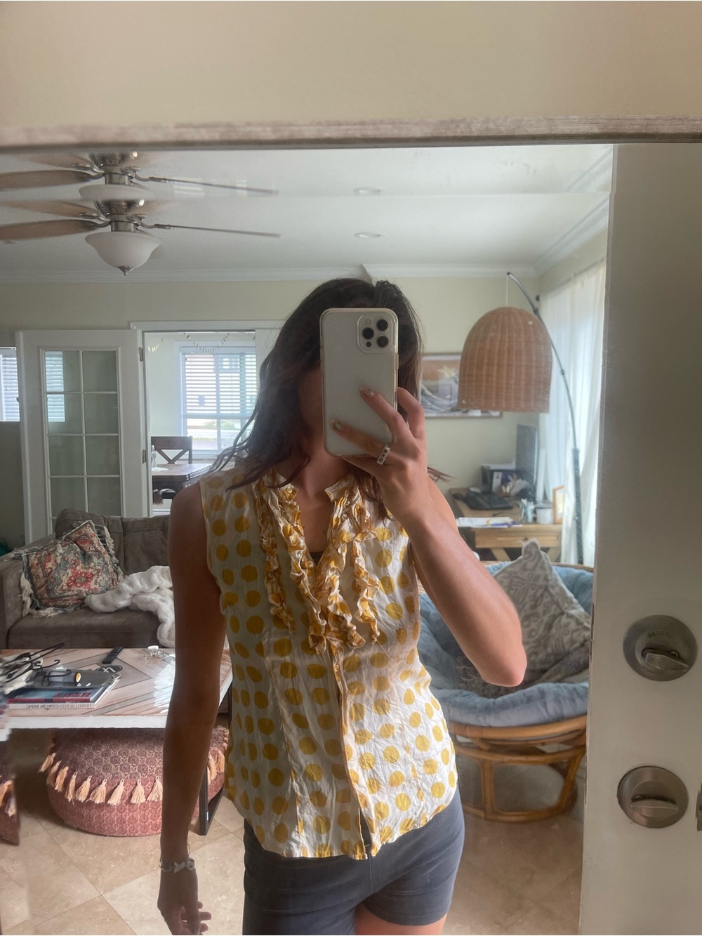 Topshop Cream and Yellow Polka Dot Ruffle Sleeveless Camisole
